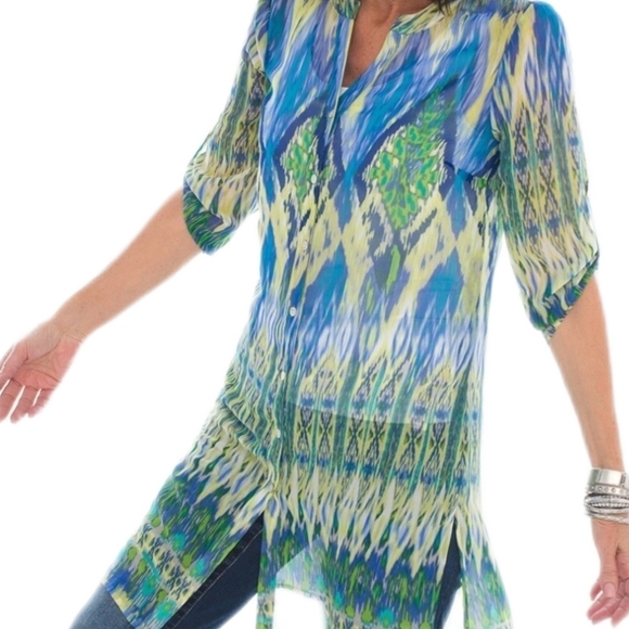 Chico's Tops - CHICOS Ikat Breeze Multicolored Semi-Sheer Tunic Woman's Size 1